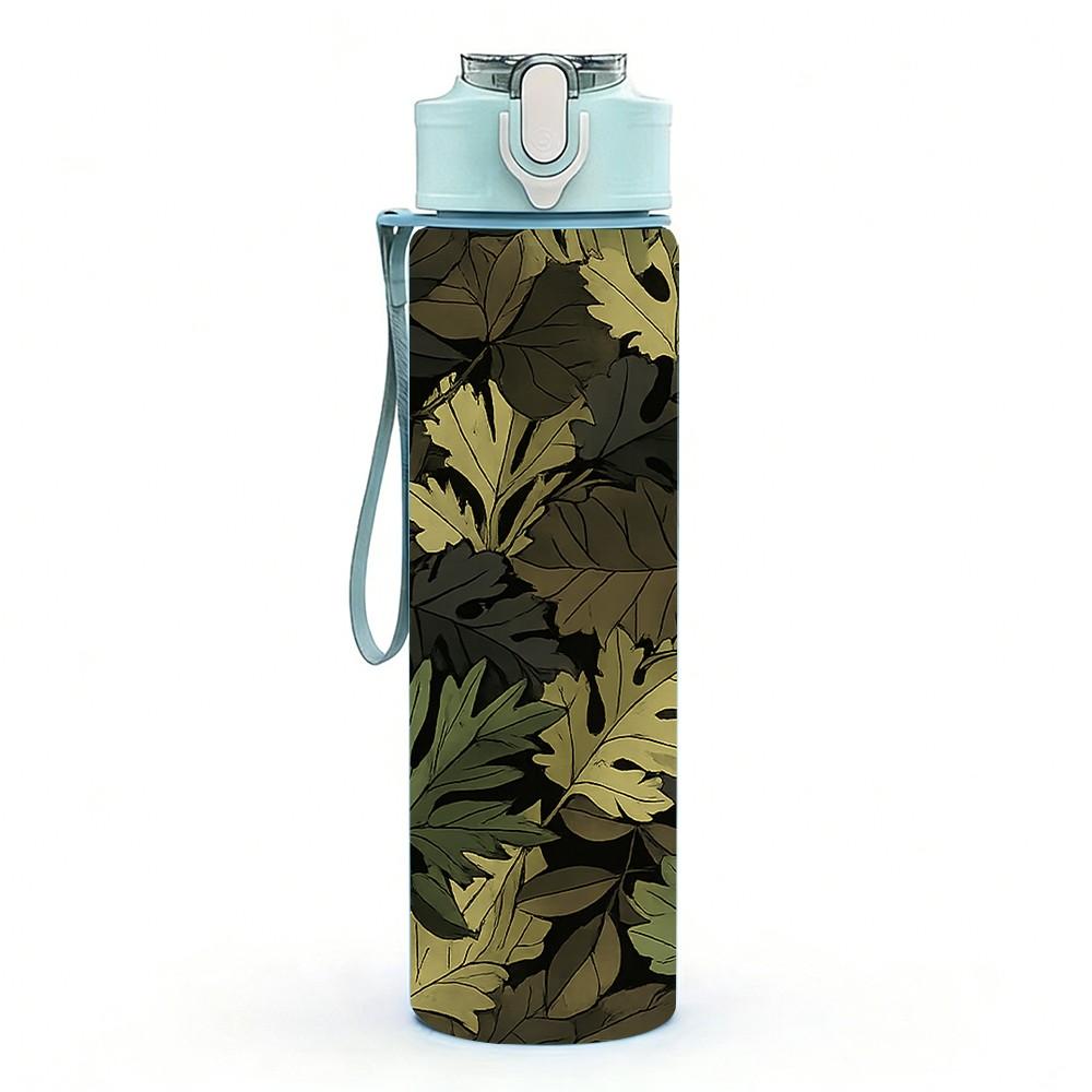 1PC Dark Camouflage Leaf Texture Print 750ml Color Plastic Sports Water Bottle Leakproof Flip Straw Lid Suitable for Sports Office Home Use