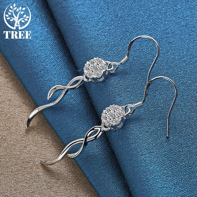 925 Sterling Silber Runde Kugel 8mm AAA Zirkon Tropfen Ohrring Schmuck