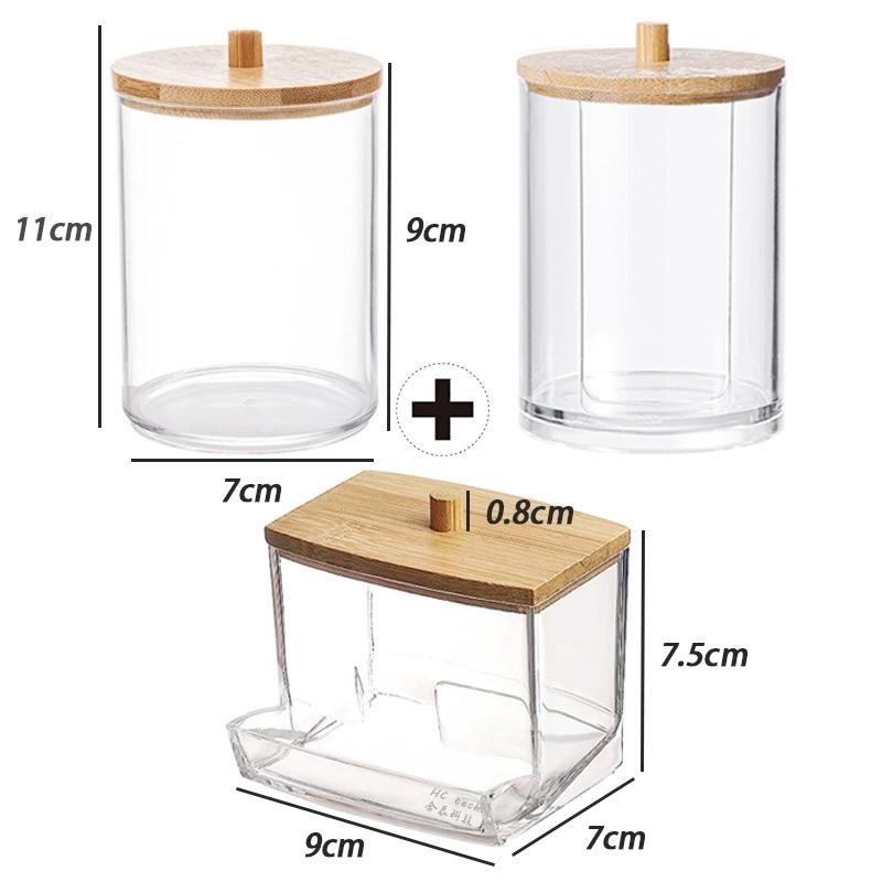 Acrylic Cosmetic Product Storage Box Containing Cotton Swab Container And Bamboo Lid Suitable For Toothpicks And Cotton Items
