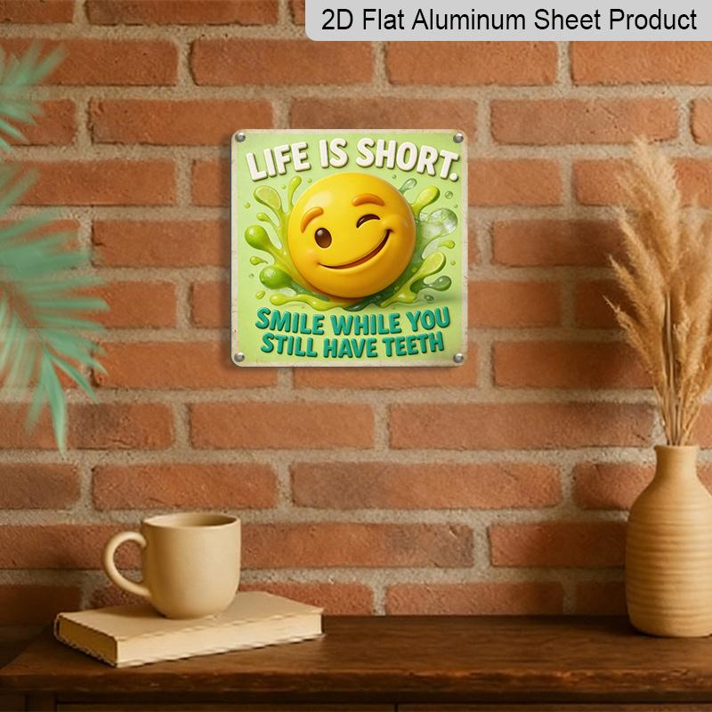 2D Flat- 1pc Vintage Square Aluminum Sign with A Smiling Tooth Theme and Winking Expression, Decorating Hallways and Living Rooms