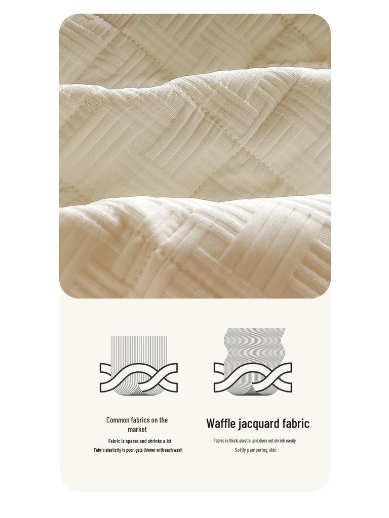 Soybean Fiber Waffle Jacquard Quilted Mattress Protector - Solid Color Bed Cover