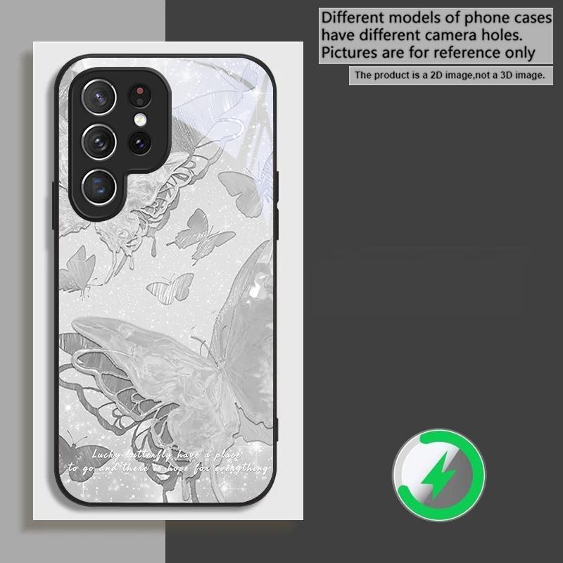 Lucky Butterfly Painting suitable for Samsung Galaxy S26 Ultra S20 FE S21 S22+ 23 Plus S24 Ultra 25 Edge black Glass Phone Casee