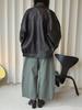 Xu Man Damen Frühling Koreanischer Arbeitskleidungsstil Halbelastischer Bund Laternen-Cropped-Hose