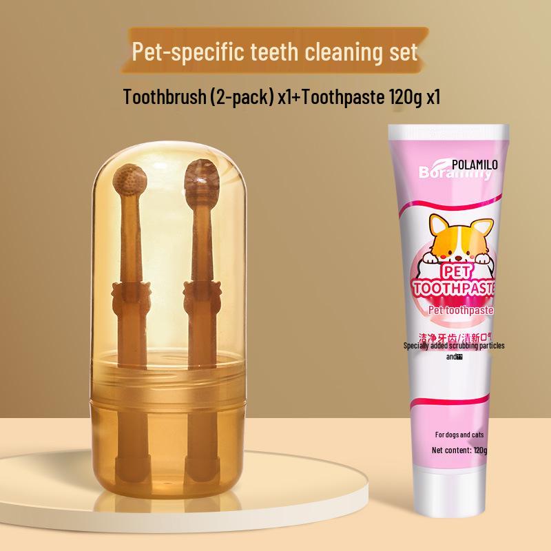 Pet Toothbrush & Edible Toothpaste Set - Cat & Dog Breath Freshener & Teeth Cleaner