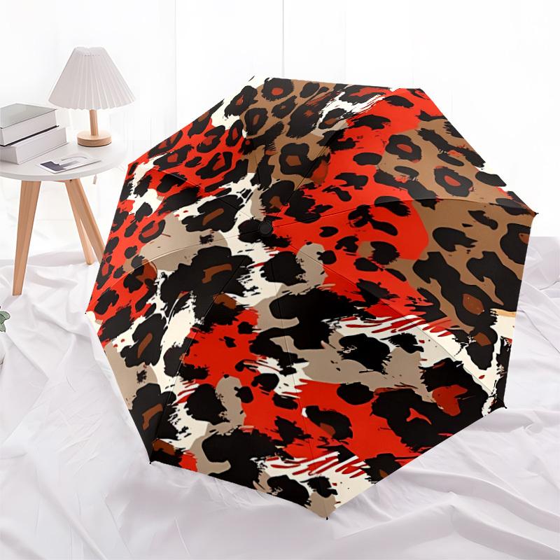 1pc Leopard Print Automatic Folding Umbrella - Portable Collapsible Design, 8-Rib Iron Frame, Durable Fabric yy251125197