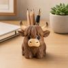 Highland Cow Pen Holder, Multifunctional Desk Organizer for Pens Makeup Brushes, Resin Cute Animal Small Storage Jar Decor for Home Office