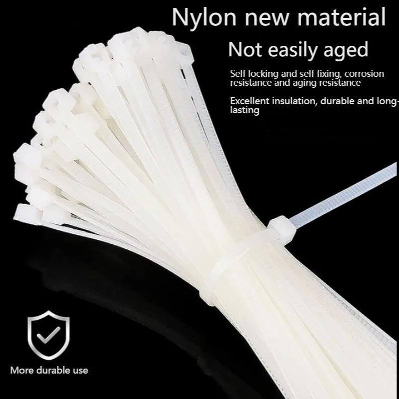 100Pcs Self-Locking Plastic Nylon Cable Tie White 4x300 Fastening Ring Loop Wrap Strap Zip Organiser 3x200MM Industrial Set