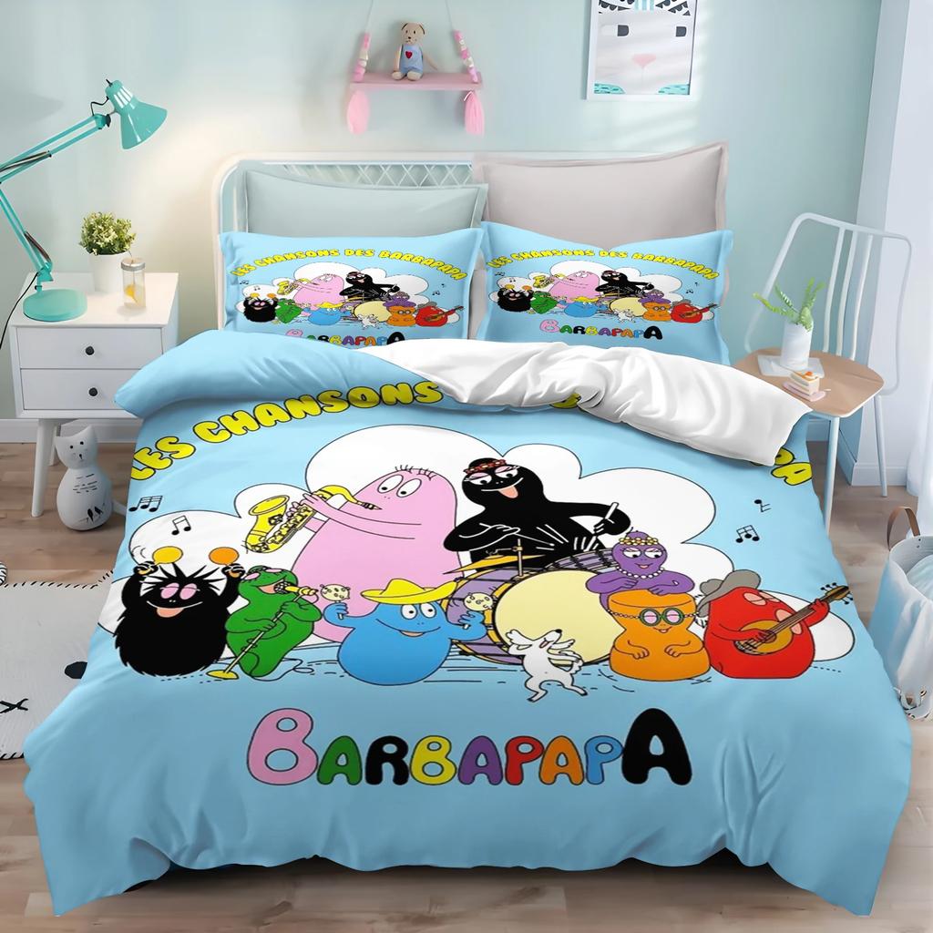 Kreskówka Barbapapa Poszwa na kołdrę Anime Druk 3D Słodki Zestaw do sypialni dziecięcej Poliester Prezent dla dorosłych 2/3 szt. Pościel