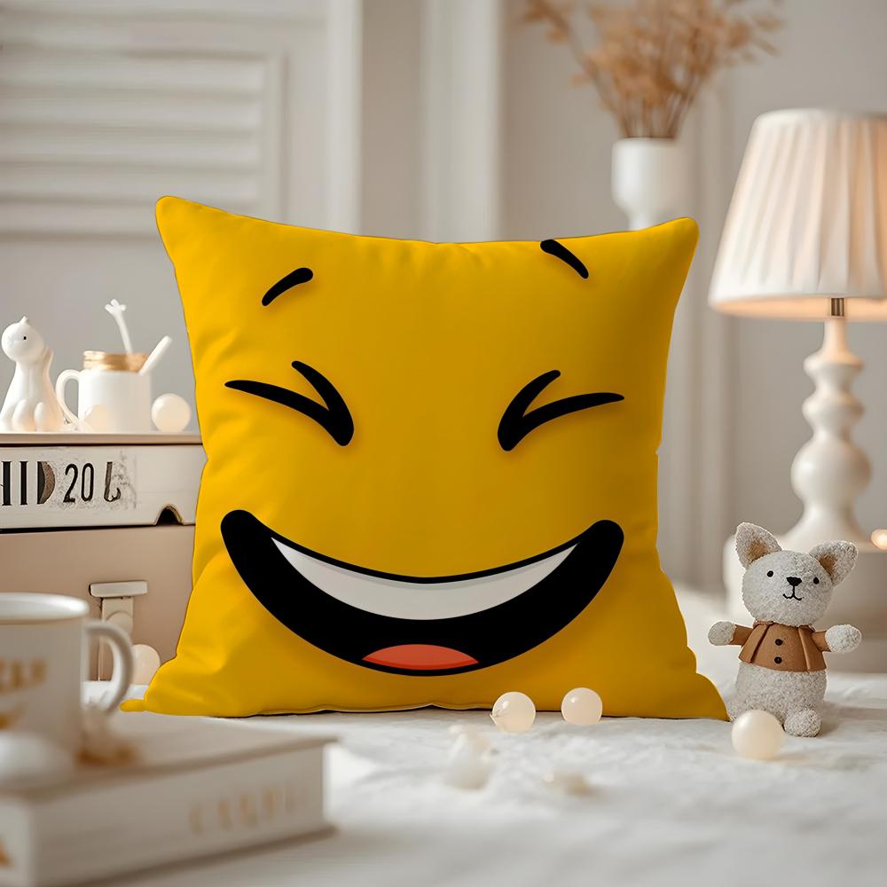 Cute Emotional Expressions Cushion Cover Anti-dustmite Pillowcase Invisible Zipper Silky Short Plush Sofa Cushion Cover