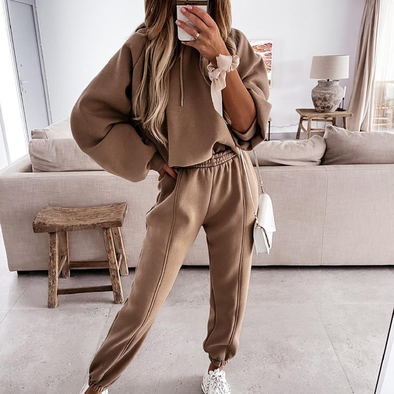 Trainingsanzüge Damen Fleece Hoodies Zweiteiliges Set Frühling Herbst Sweatshirts Hosen Sets Weibliche Winter Casual Sportanzüge
