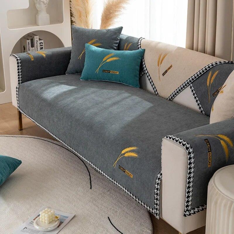 Luxury Chenille Non-slip Sofa Cushion Modern Simple Solid Color Sofa Cover Four Seasons Universal Blanket Cover Anti Cat Scratch