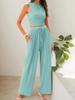 Summer Casual Set Sleeveless Round Neck Short Slim Top Wide Leg Pants Two Pieces