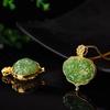 Light Luxury Fashion Hollow Out Safety Lock Ruyi Pattern Black Box Design Inlaid Natural Green Stone Retro Personality Pendant