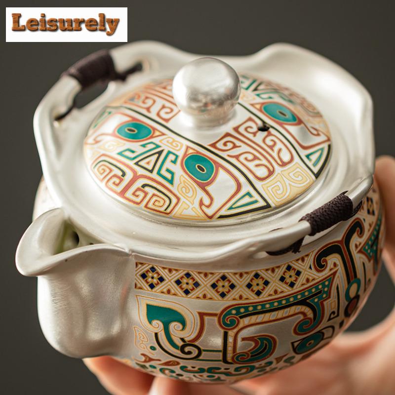 Vergoldetes Silber Völlerei Muster Tee-Set Komplettset Zen Teezeremonie Set Teebereiter Teekanne und Teetasse Set Chinesisches Tee-Set Geschenk