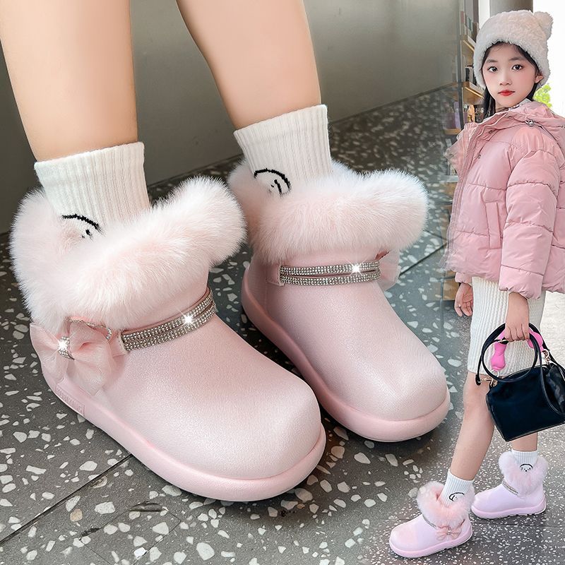 Children's Princess Anti-slip Snow Boots, Winter Girls' Fleece Snow Boots