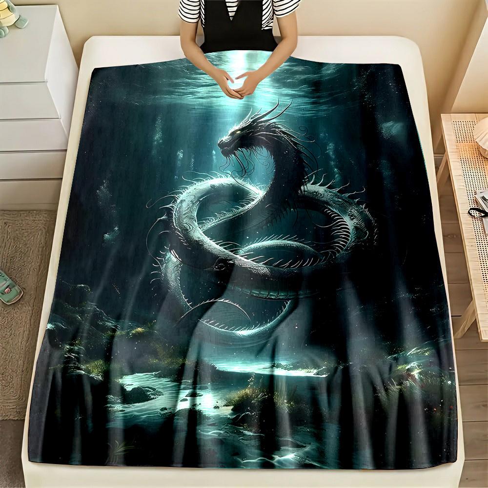 Cozy Dragon Print Flannel Throw Blanket - Ultra-Soft, Reversible, and Machine Washable for All Seasons - Perfect for Bed, Sofa,