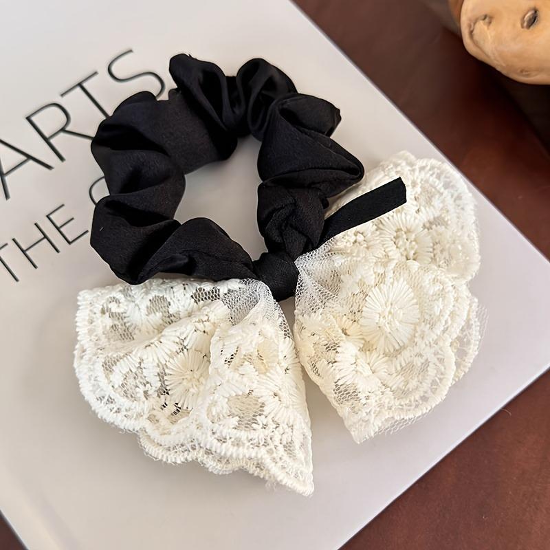 

4pcs Exquisite and Elegant White Lace Bow Large Intestine Headband Korean Style Internet Celebrity New Girls Hair Tie Hair Rope One Size