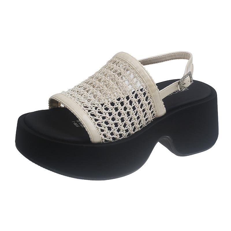 Black Sandals Women's Summer Wear New High-end Small Thick-soled Heightening Casual Shoes