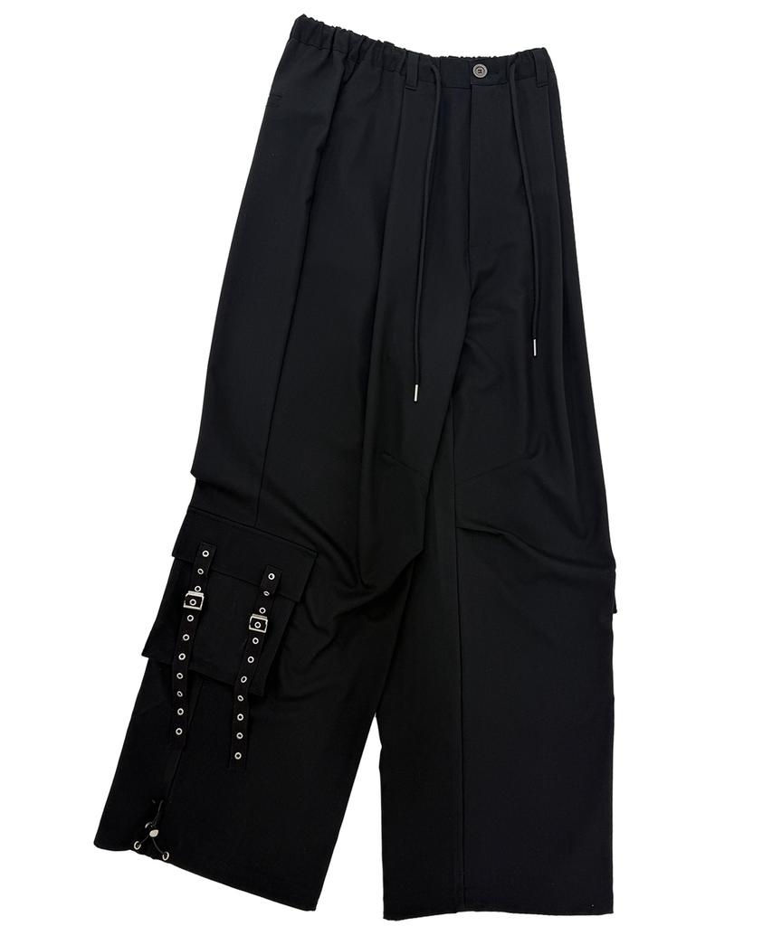 PLASMA SPHERE Kangaroo Parachute Wide Eyelet Cargo Jogger Pants_Black
