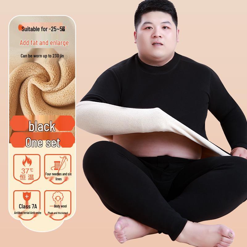 Men's Thermal Fleece-Lined Mid-Neck Underwear Set for Cold Weather