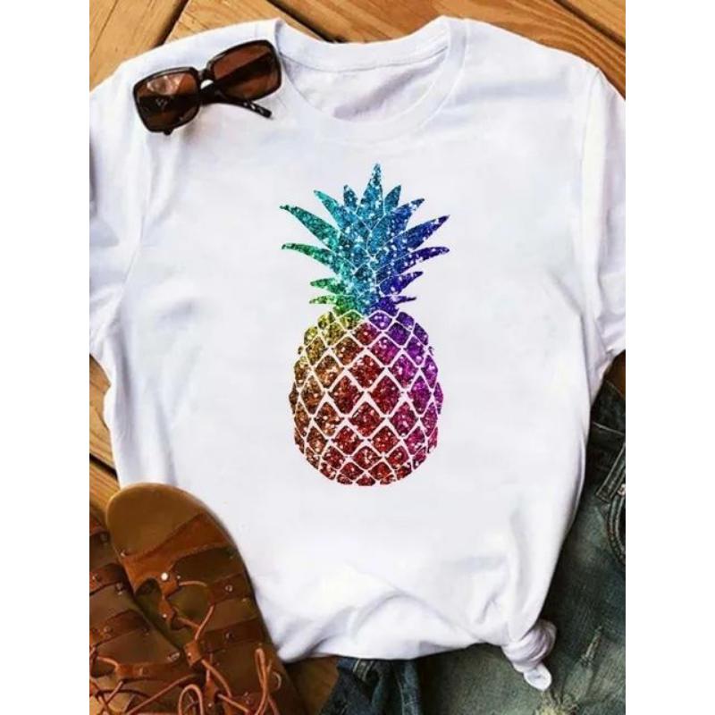 

Maycaur Новая женская футболка с принтом ананаса, женская футболка с коротким рукавом и круглым вырезом, милые летние рубашки для женщин L