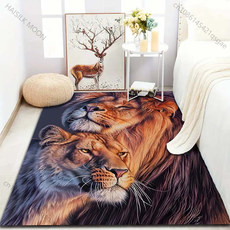 Two Lions in Love Pattern Carpet for Living Room Bedroom Bedside Sofa Table Floor Mat Home Area Rug Decor for Gifts