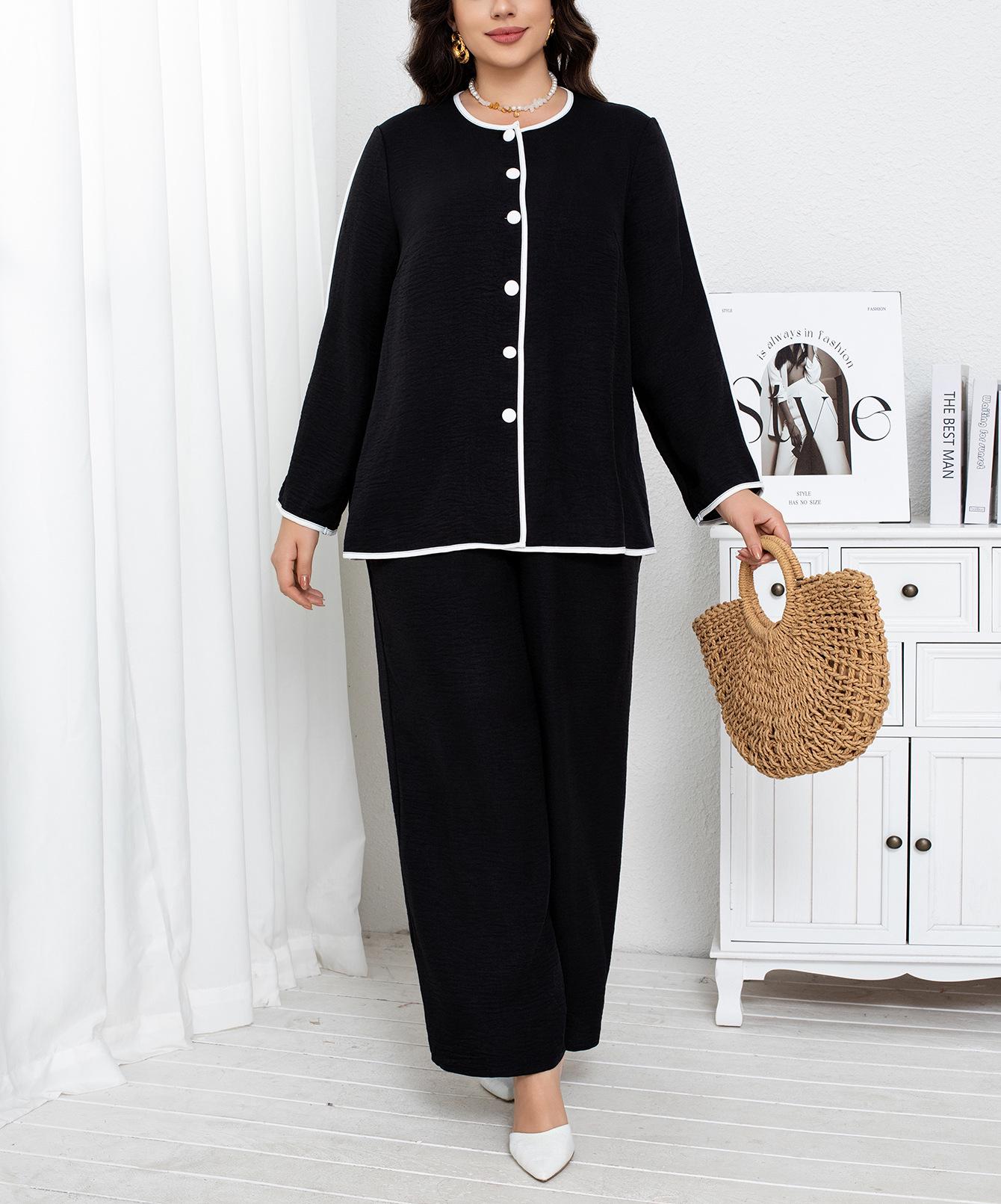 Plus Size Retro Shirt Collar Literary Two-Piece Set for Women XL чёрный