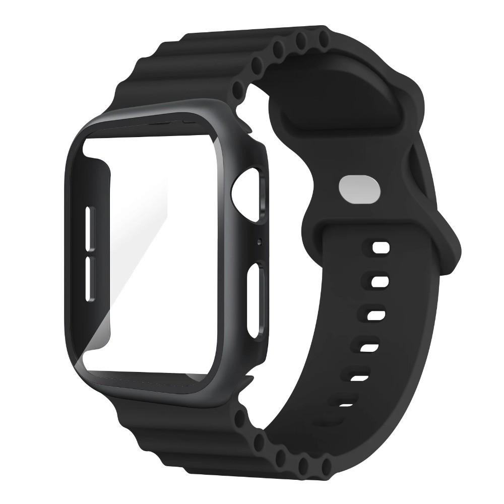 Glass Case+Silicone Band For Apple Watch 38mm 42mm 40mm 44mm 41mm 45mm 46mm Strap For iwatch 11 10 9 8 7 6 5 4 3 2 1 SE Bracelet