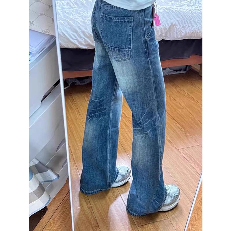 Plus Size Retro Flare Jeans for Women - Slimming Low Waist, Straight Wide Leg, Floor Length