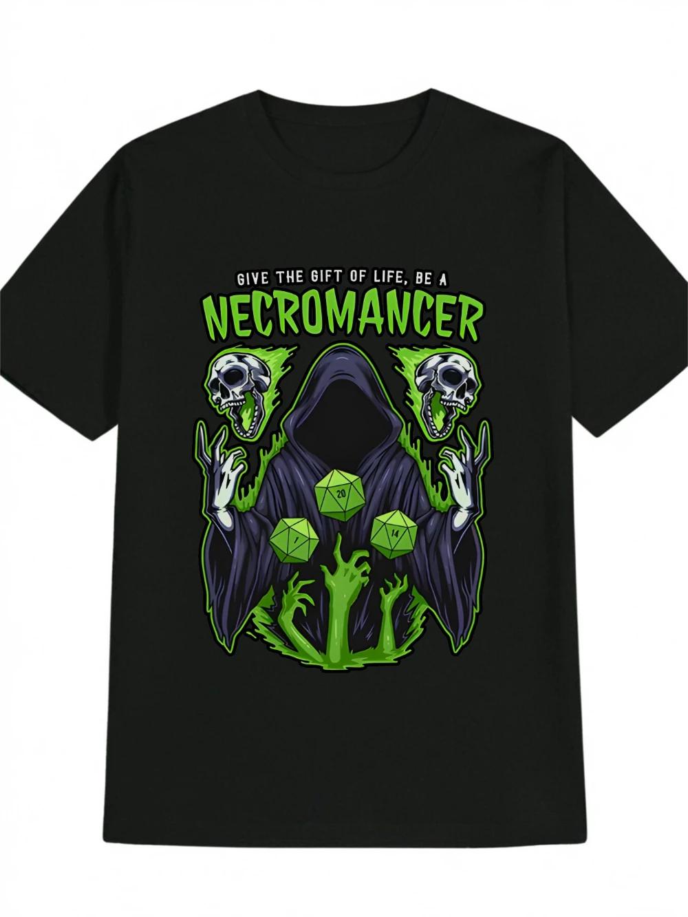 

Men s Necromancer Graphic T-Shirt Black Casual Round Neck Tee with D&D Inspired Skull D20 Print Give The Gift of Life S разноцветный