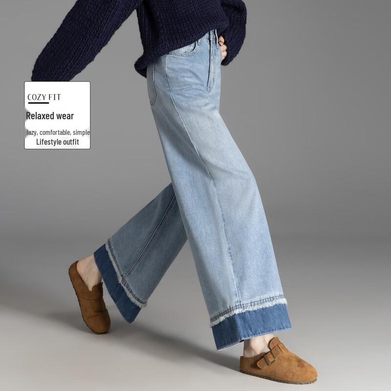Demana Women s Washed Cotton Cropped Wide-Leg Jeans L