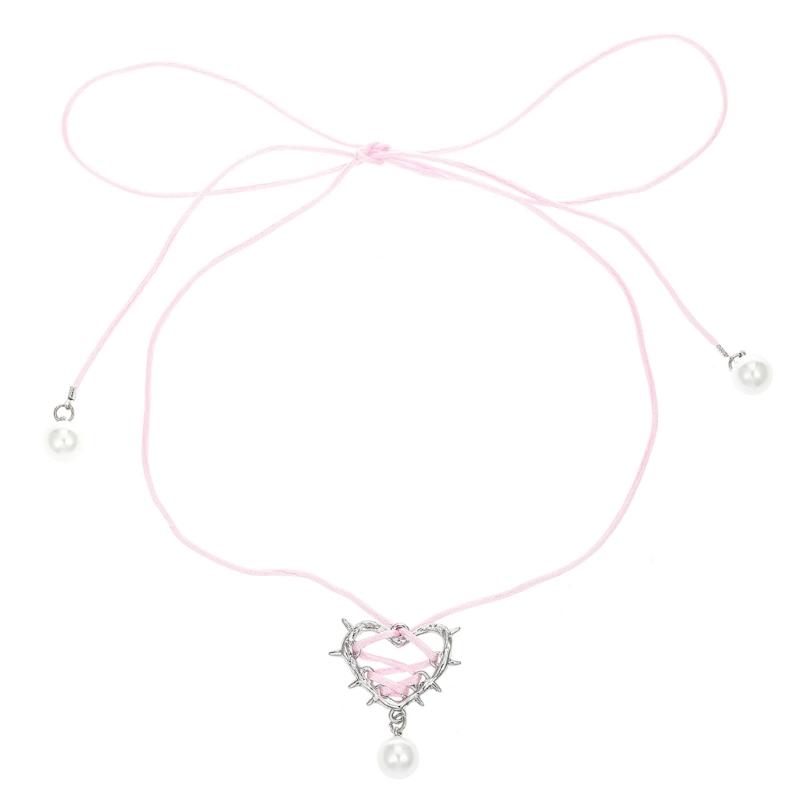 Simple Thorn Heart Pendant Necklace Fashion Collar Necklace Clavicle Chain Sweet Cool Lace up Choker Statement Jewelry