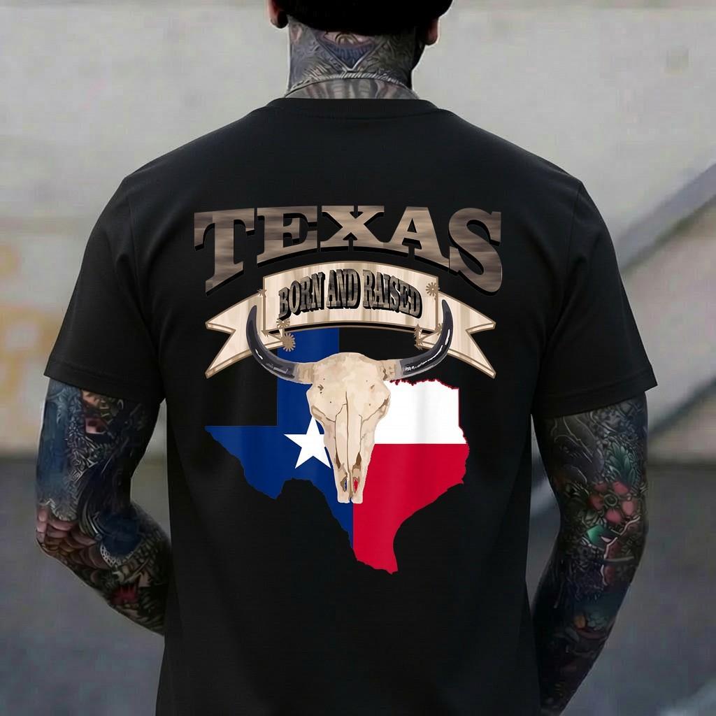 Grunge bull skull Texas born and raised texas t shirts L