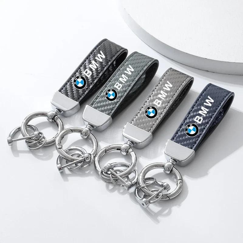 2025 Carbon Fiber Car Keychain Ring Leather Emblem Keyring For BMW 1 2 3 4 5 7Series X1 X3 X4 X5 X6 X7 F10 F20 F30 G20 G30 F