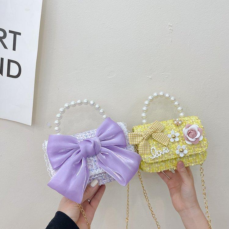 Korean Style Pearl Handbag for Kids Cute Bow Princess Messenger Bag Parent-Child Mini Shoulder Bag