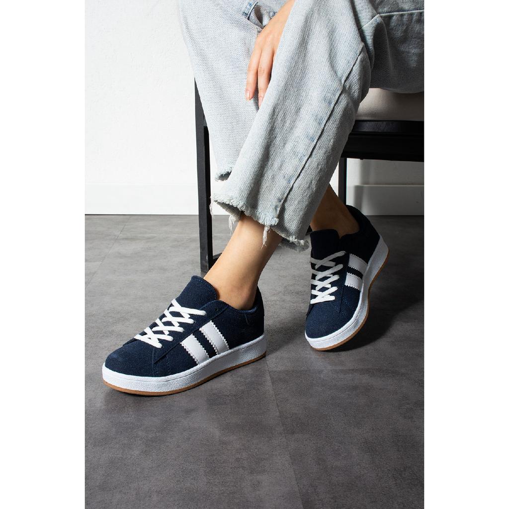 Navy Blue-white Orthopedic Sole Striped Sneakers