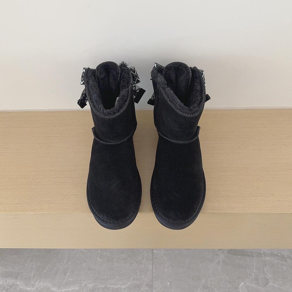 Women's Mid-Calf Bow Snow Boots - Plus Velvet, Thick Warm Cotton, Large Size Winter Footwear