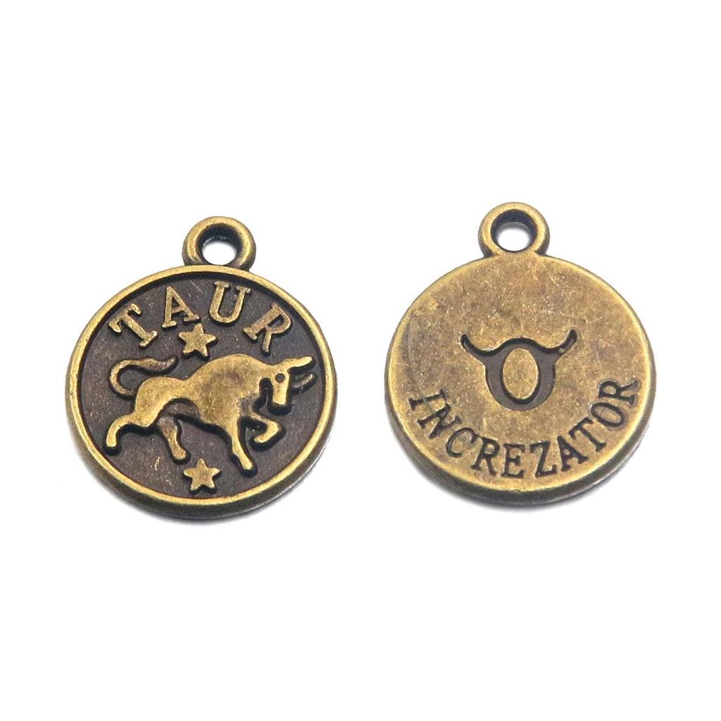 12x15mm Round Zodiac Constellation Pendant: Retro Symbol Alloy Jewelry for DIY Bracelets & Keychains
