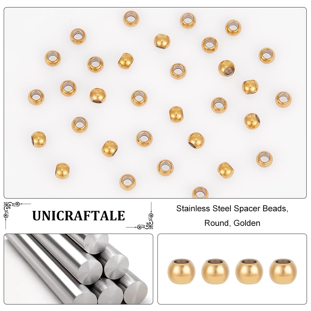 100Pcs PVD Vacuum Plating 304 Stainless Steel Spacer Beads, Round, Golden, 4x3mm, Hole: 2mm