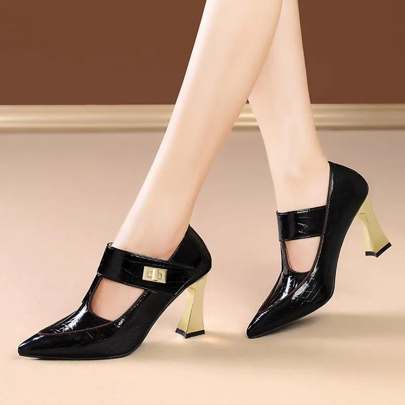 Fashion High Quality Brand Buckle Strap Women's High Heels Pointed Toe Shoes for Women Plus Size 34-43 Heels Women Zapatos De Mujer