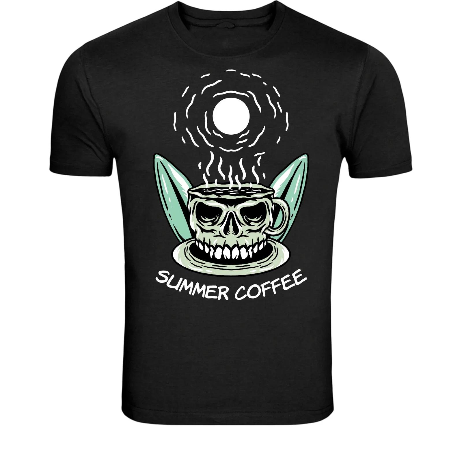 Summer Coffee Skull Cup T-Shirt - Funny Dark Humor Coffee Lover 4XL