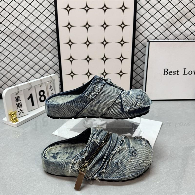 Vintage Style Denim Closed Toe Slides Women Non Slip Outdoor Birken Sandals