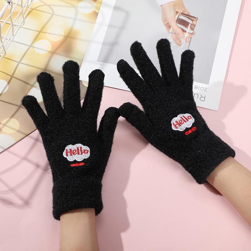 Cartoon Mink Smiley Winter Touchscreen Gloves - Velvet Warmth, Outdoor Cold Protection, Cute Student Design.