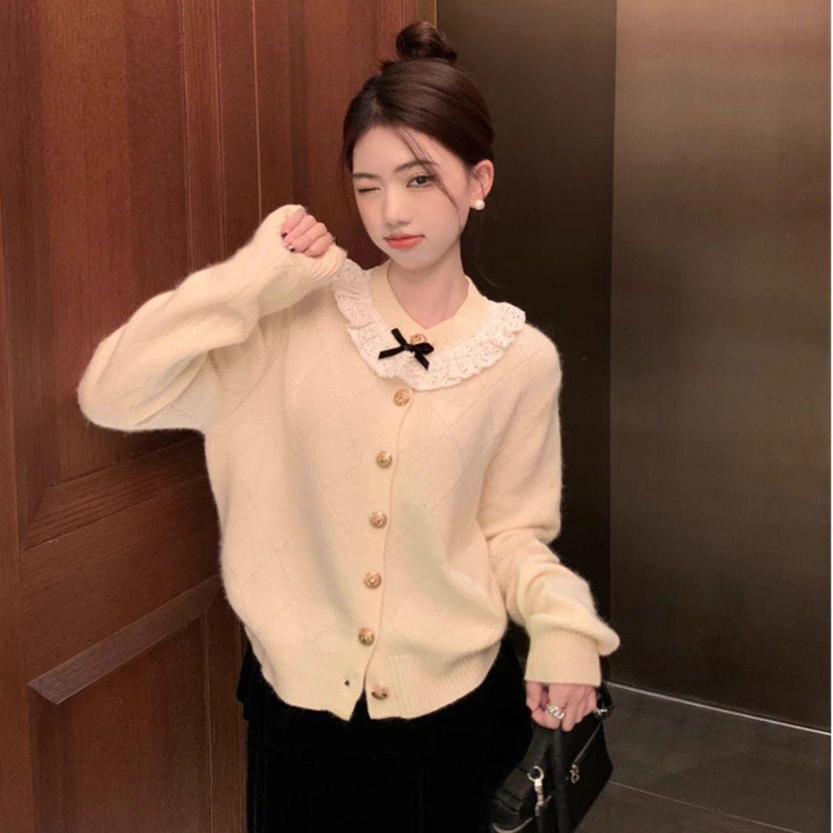 

Шикарный женский красный свитер с кружевной отделкой и бантом One Size