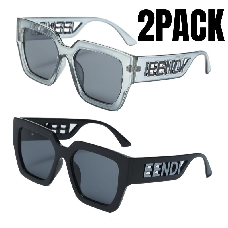 2PACK New Square Luxury Hollowed Oversized Punk Sunglasses Women Retro Square Sun Glasses Men Lady Outdoor Travel Glasses