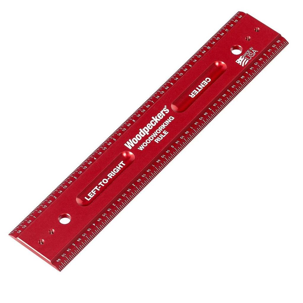 Woodpeckers Woodworking L2R Center Laser Engraved Precision Aluminum Metric Woodworking Ruler with Beveled Edges Rule, 300mm, & Scale, USA-Made