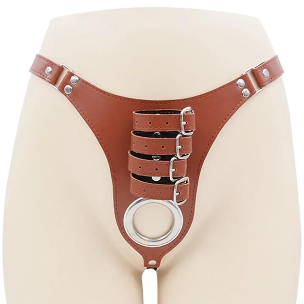 Male Chastity Belt Sextoys Chastity Cage Leather Penile Wearing Pants Penis Ring Erotic Urethral Chastity Sex Toys for Men