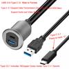 Bochara USB3.0+Type C 3.1 3.0 Male To Female Extension Cable Flush Mount Panel Dashboard  Aluminum Alloy With Indicator