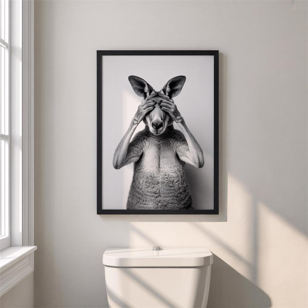 Lustiger Waschbär Wandkunst Druck Schwarz-Weiß Tier Dekor für Badezimmer Humor Dekor Für Toilette Lustiger Affe Badezimmer Poster