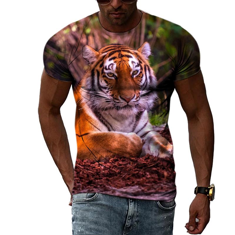 Trendige Herren-T-Shirts mit O-Ausschnitt, Tier-Tiger-Grafik, Sommermode, Persönlichkeit, cooler Stil, Harajuku-Druck-T-Shirts mit kurzen Ärmeln
